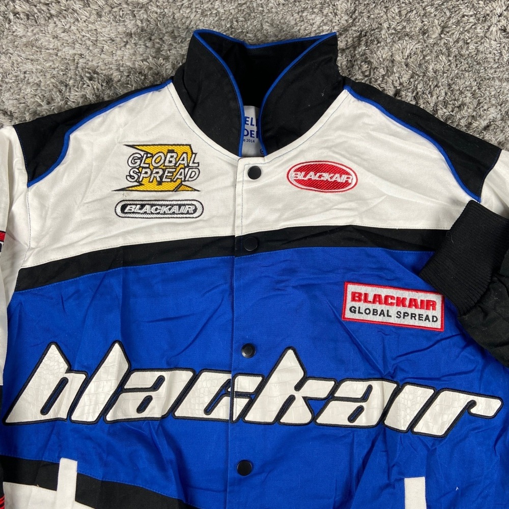 Aelfric Eden Blackair Jacket Mens M Blue Racing Moto Embroidered Snap Streetwear